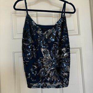 White House Black Market Women's Sequin Navy Tank Top (Size M)